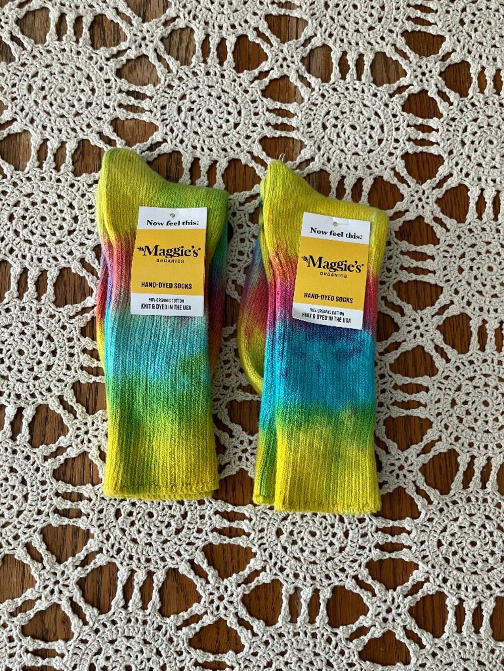2 New Pair Adult Sz. L Maggie’s Organics Hand-Dyed Crew Socks